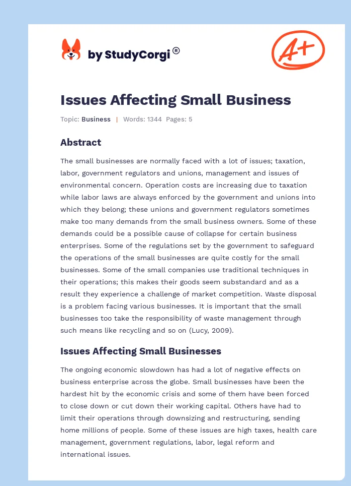 Issues Affecting Small Business. Page 1
