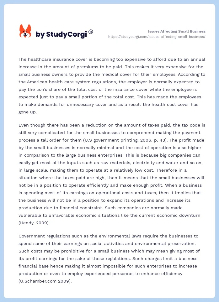 Issues Affecting Small Business. Page 2