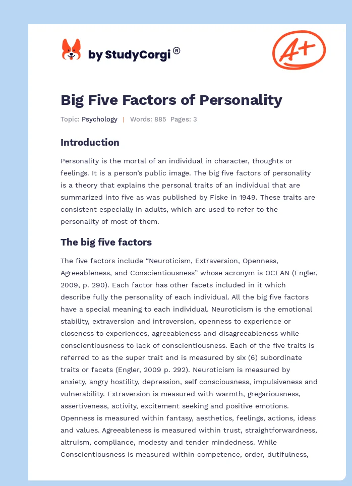 Big Five Factors of Personality. Page 1
