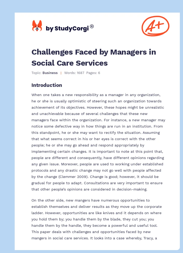 Challenges Faced by Managers in Social Care Services. Page 1