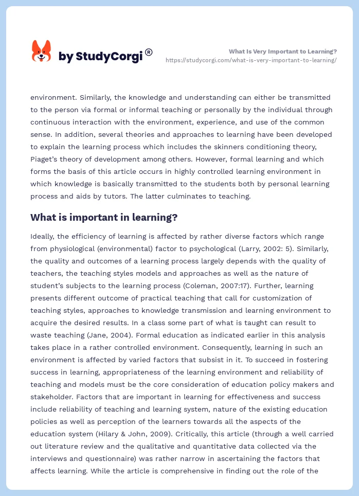 What Is Very Important to Learning?. Page 2