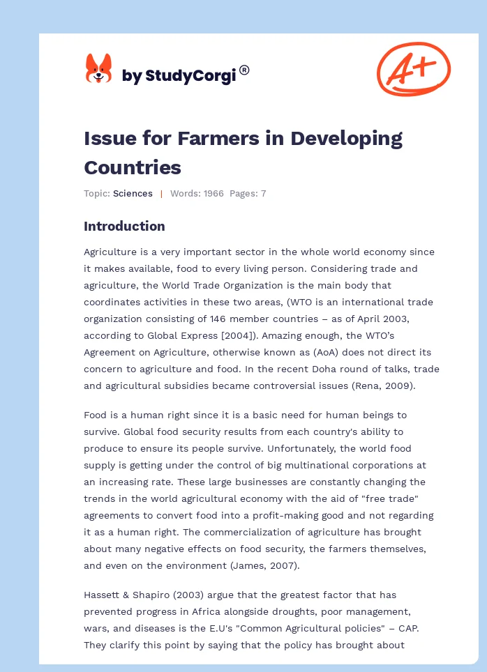 Issue for Farmers in Developing Countries. Page 1