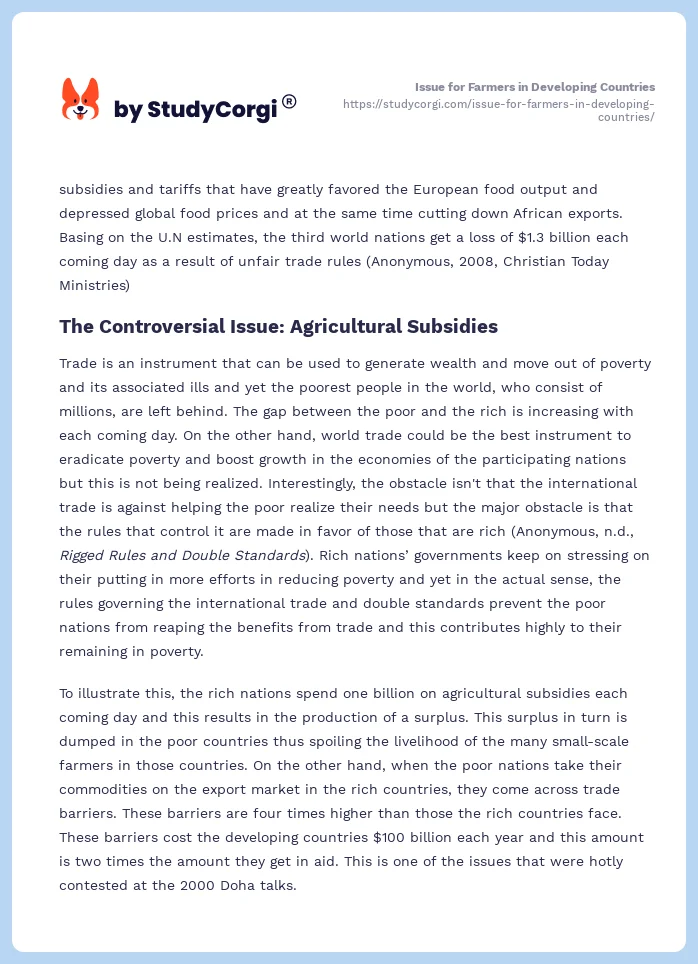 Issue for Farmers in Developing Countries. Page 2