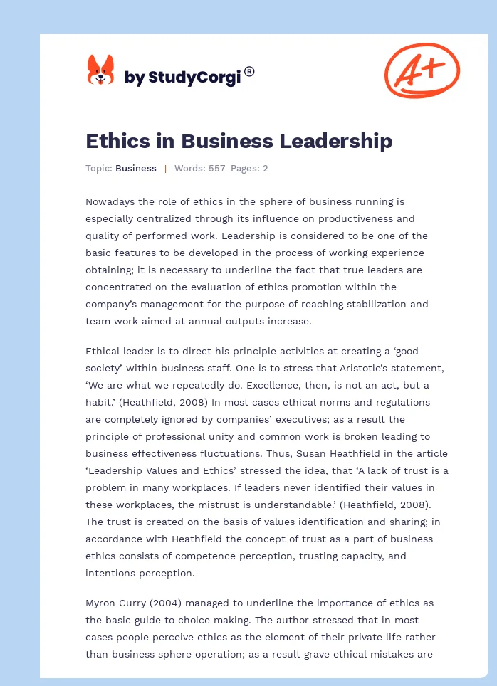 Ethics in Business Leadership. Page 1