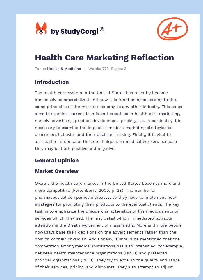 Health Care Marketing Reflection. Page 1
