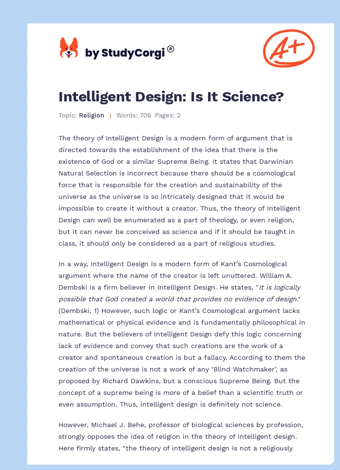 Intelligent Design: Is It Science?. Page 1