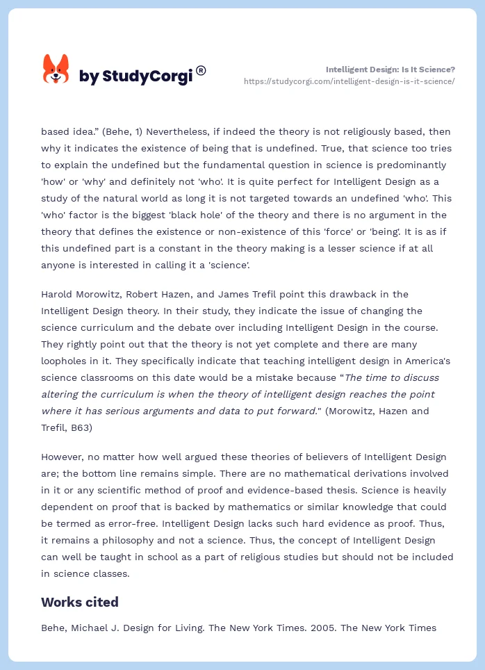 Intelligent Design: Is It Science?. Page 2