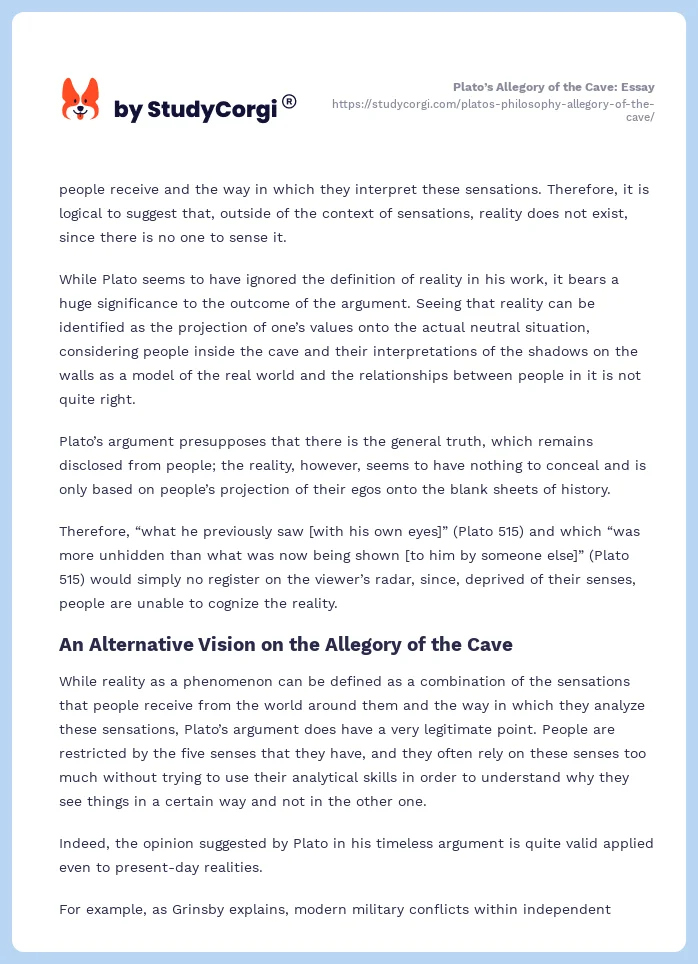 Plato’s Allegory of the Cave: Essay. Page 2