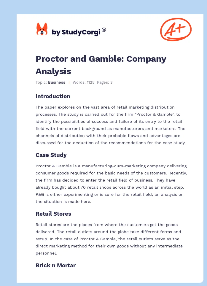 Proctor and Gamble: Company Analysis. Page 1