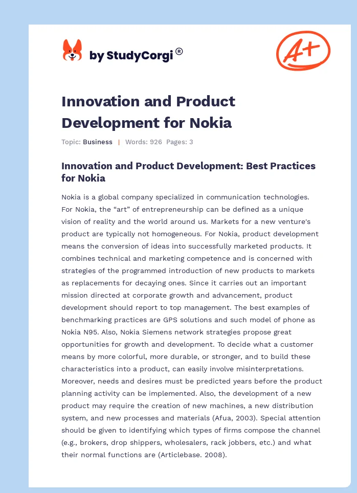 Innovation and Product Development for Nokia. Page 1