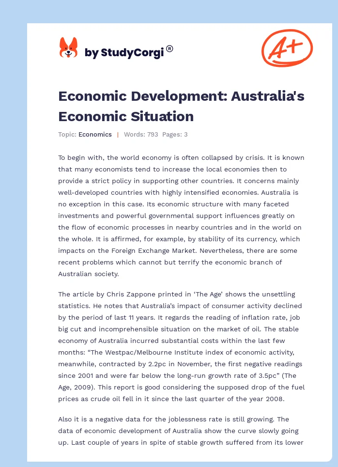 Economic Development: Australia's Economic Situation. Page 1