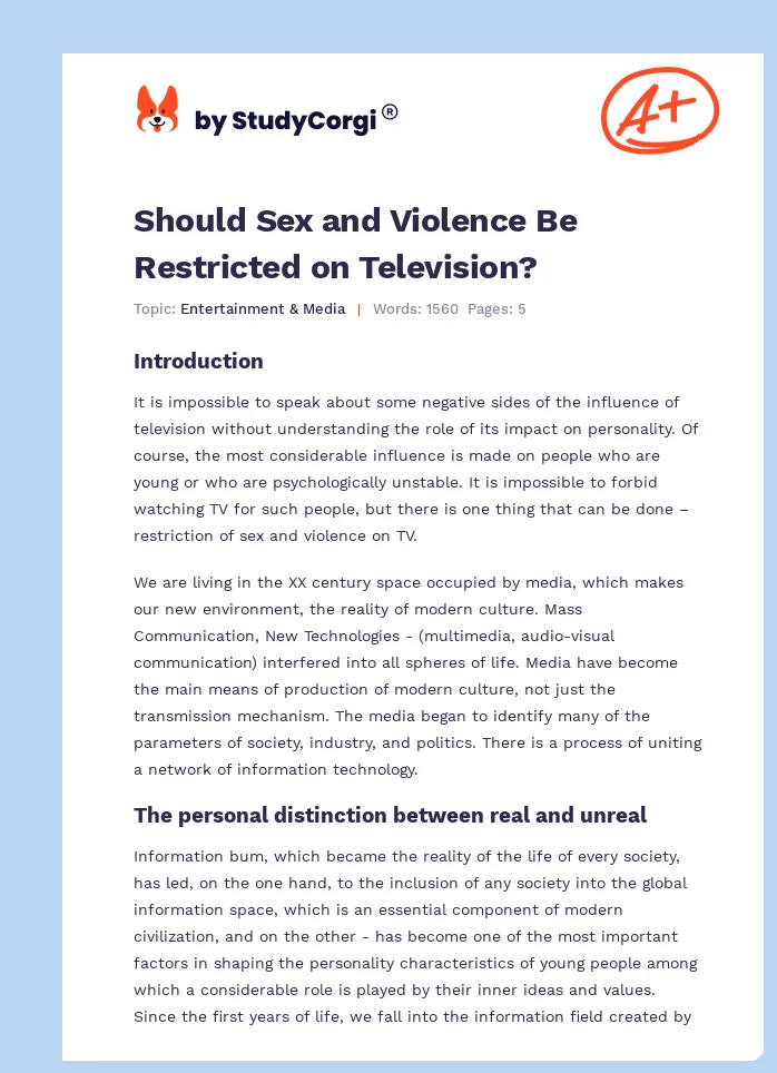Should Sex and Violence Be Restricted on Television?. Page 1