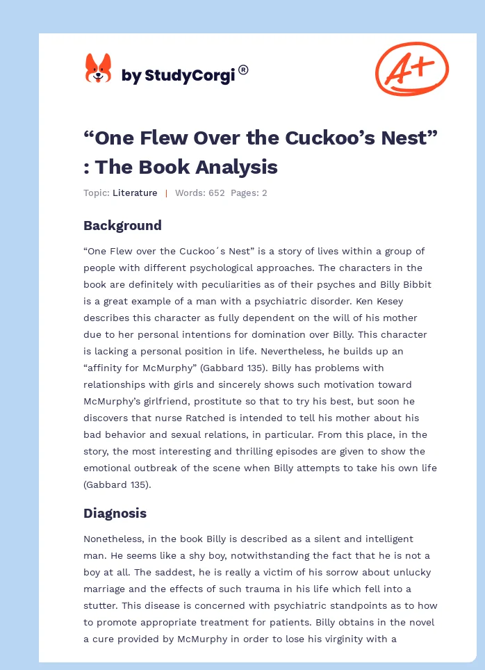 “One Flew Over the Cuckoo’s Nest” : The Book Analysis. Page 1