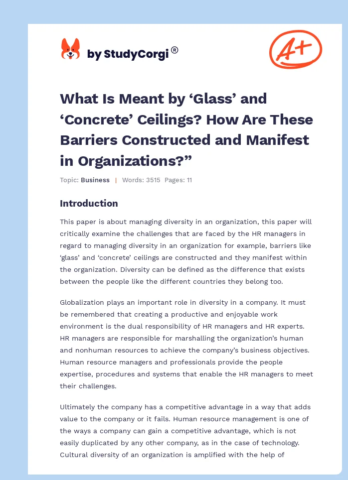 What Is Meant by ‘Glass’ and ‘Concrete’ Ceilings? How Are These Barriers Constructed and Manifest in Organizations?”. Page 1