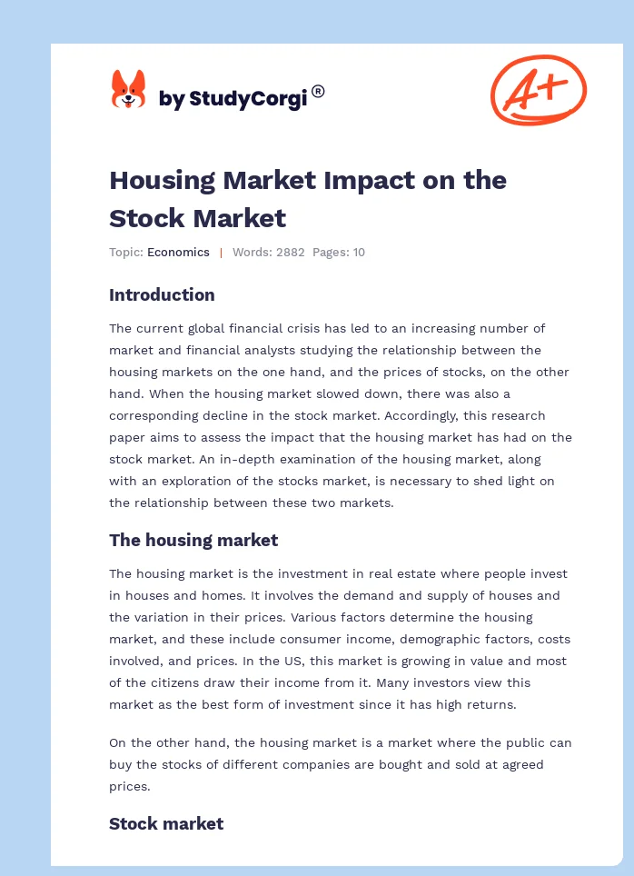 Housing Market Impact on the Stock Market. Page 1