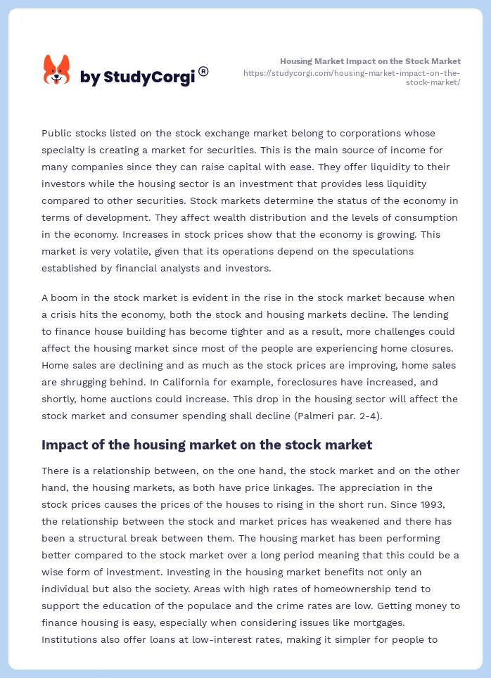 Housing Market Impact on the Stock Market. Page 2