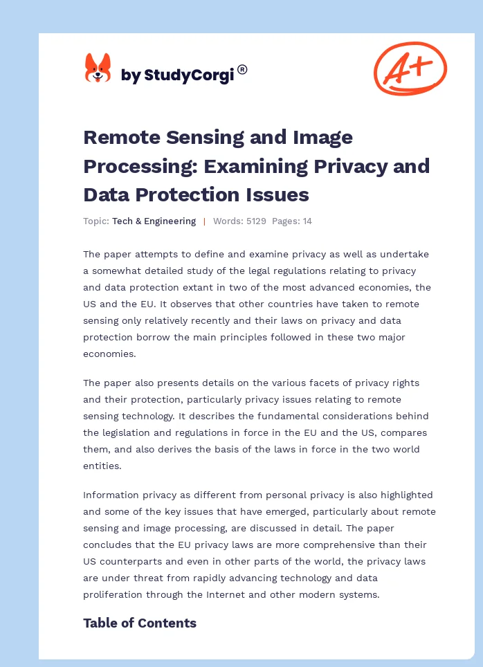 Remote Sensing and Image Processing: Examining Privacy and Data Protection Issues. Page 1