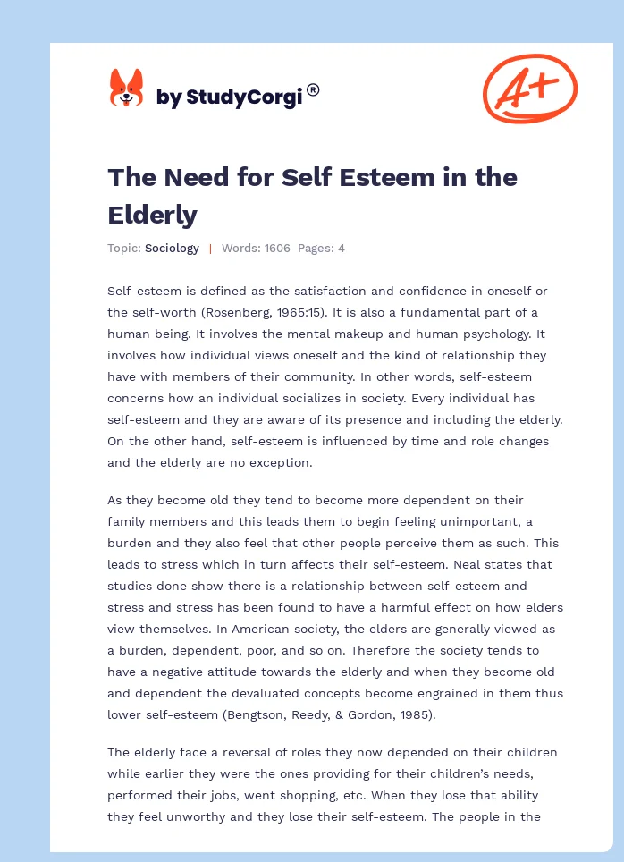 The Need for Self Esteem in the Elderly. Page 1