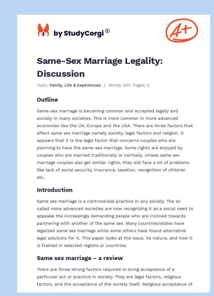 Same-Sex Marriage Legality: Discussion. Page 1