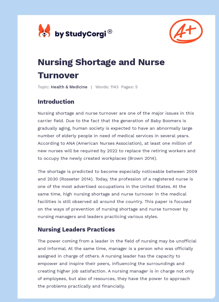 Nursing Shortage and Nurse Turnover. Page 1