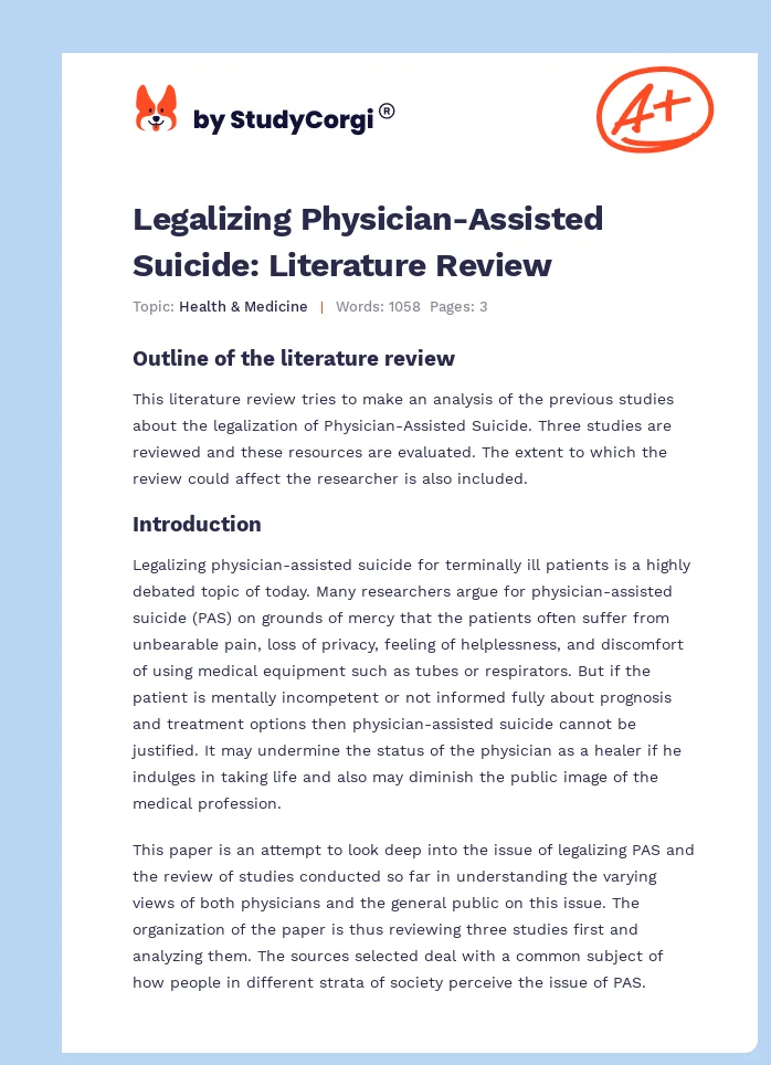 Legalizing Physician-Assisted Suicide: Literature Review. Page 1