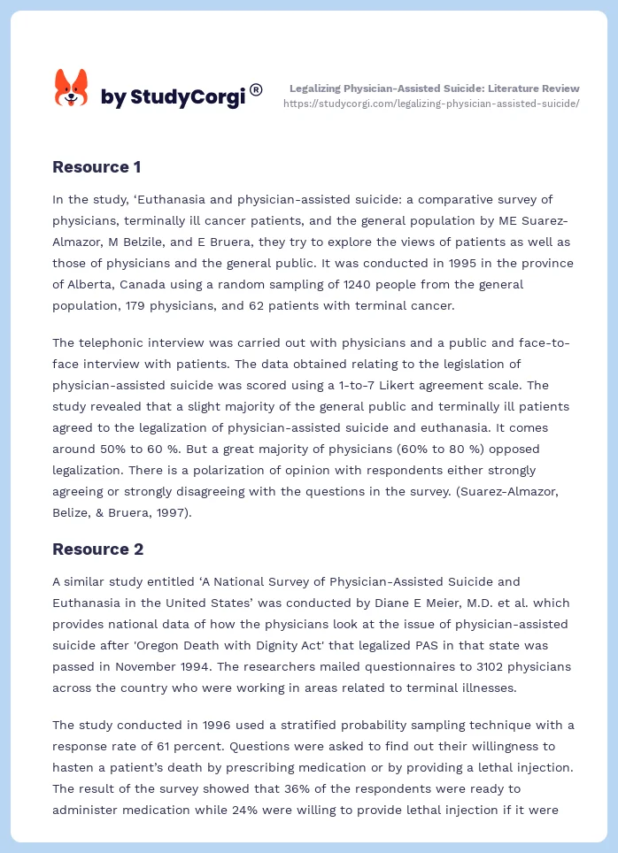 Legalizing Physician-Assisted Suicide: Literature Review. Page 2