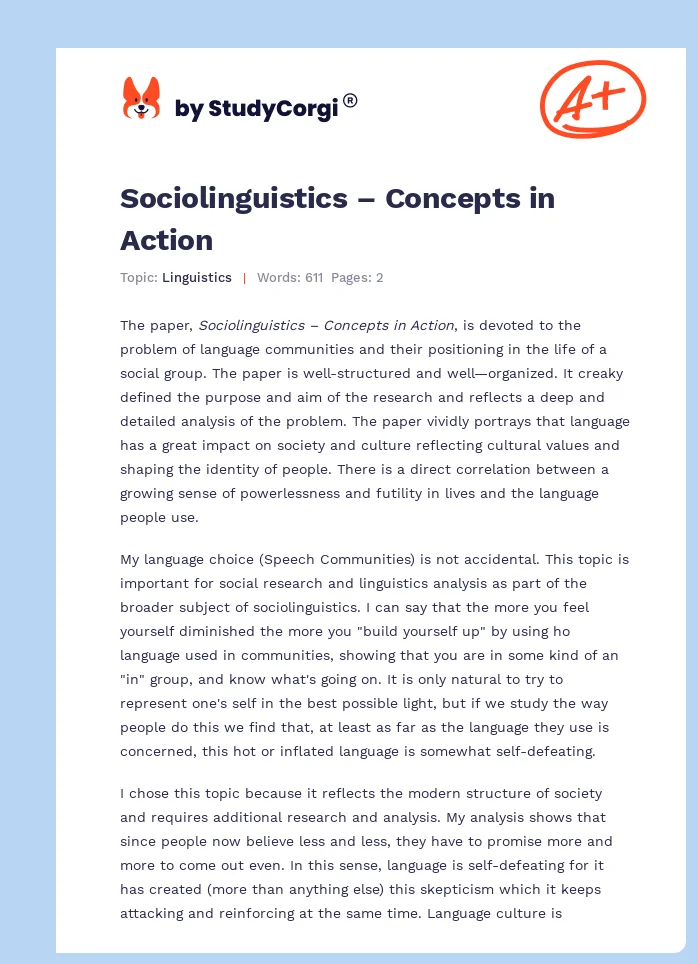 Sociolinguistics – Concepts in Action. Page 1
