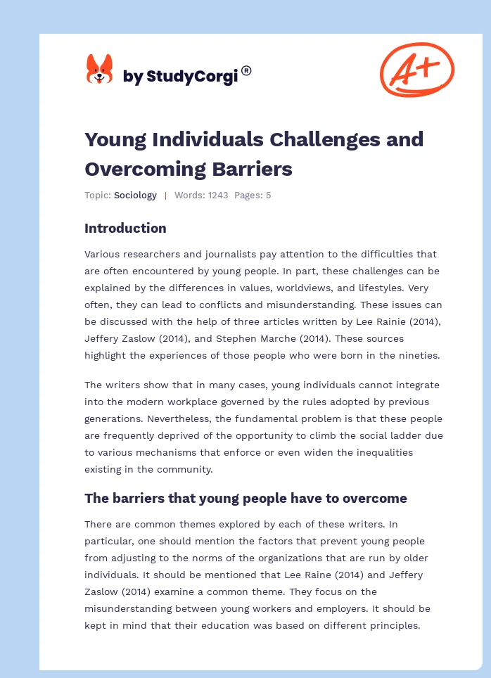 Young Individuals Challenges and Overcoming  Barriers. Page 1