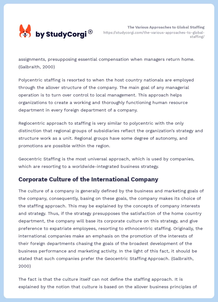 The Various Approaches to Global Staffing. Page 2