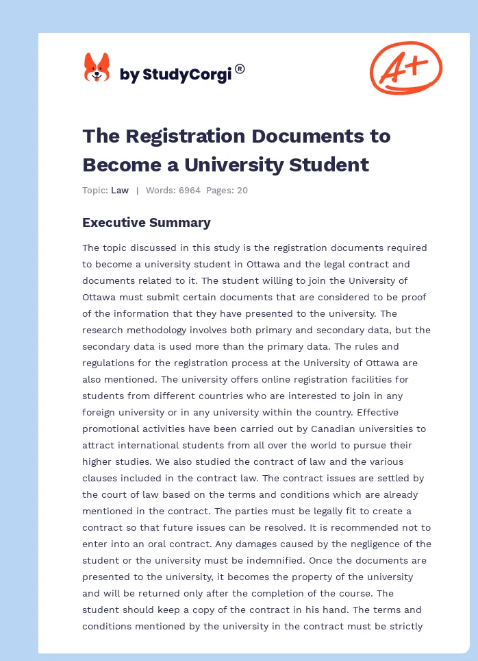 The Registration Documents to Become a University Student. Page 1