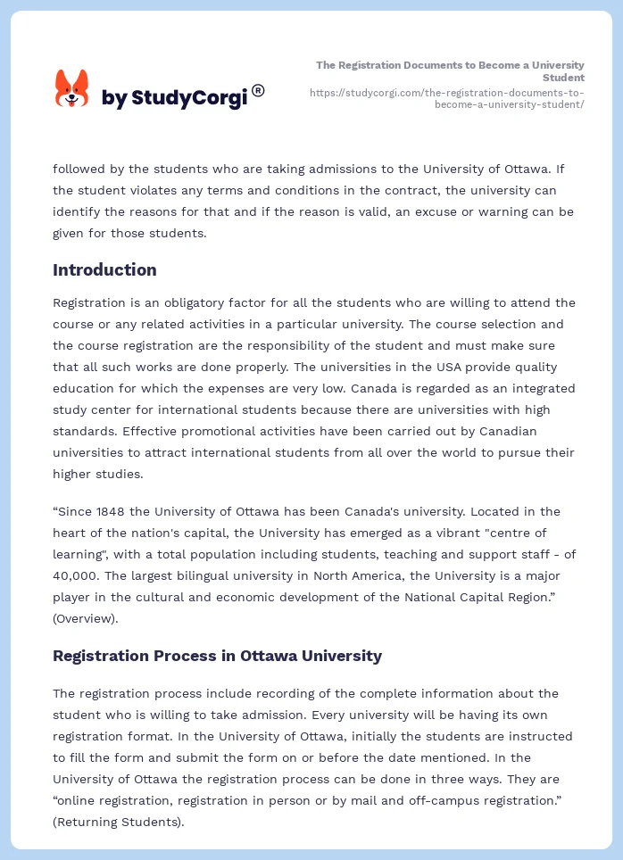 The Registration Documents to Become a University Student. Page 2