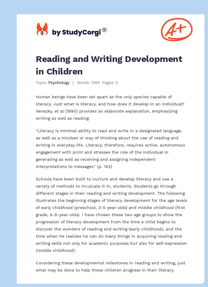 Reading and Writing Development in Children. Page 1