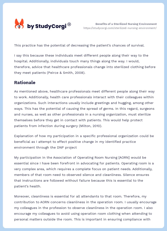 Benefits of a Sterilized Nursing Environment. Page 2