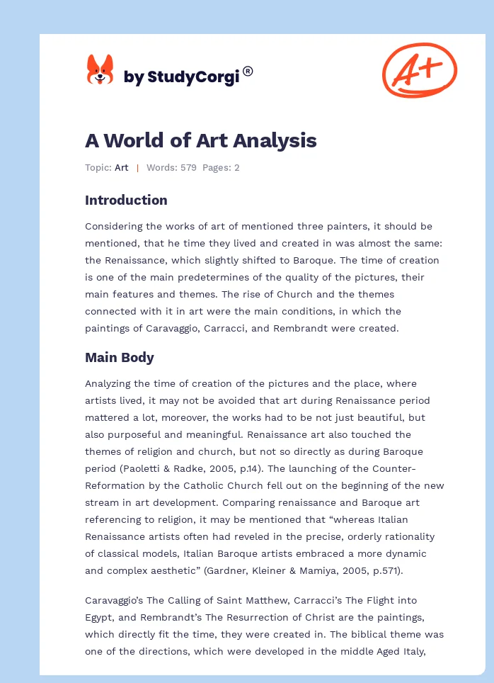 A World of Art Analysis. Page 1