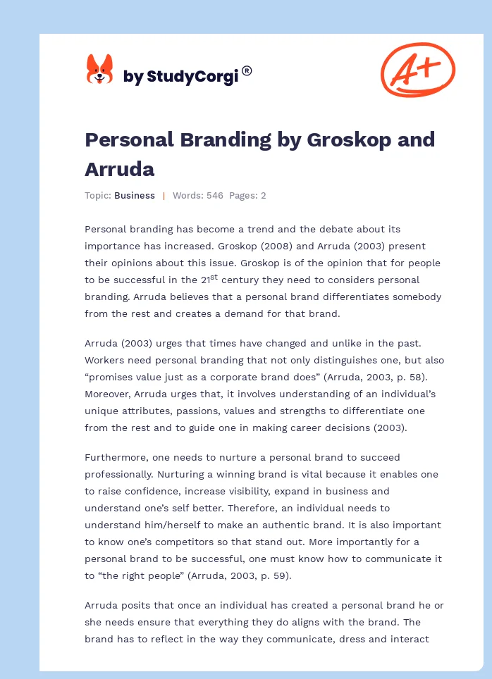 Personal Branding by Groskop and Arruda. Page 1