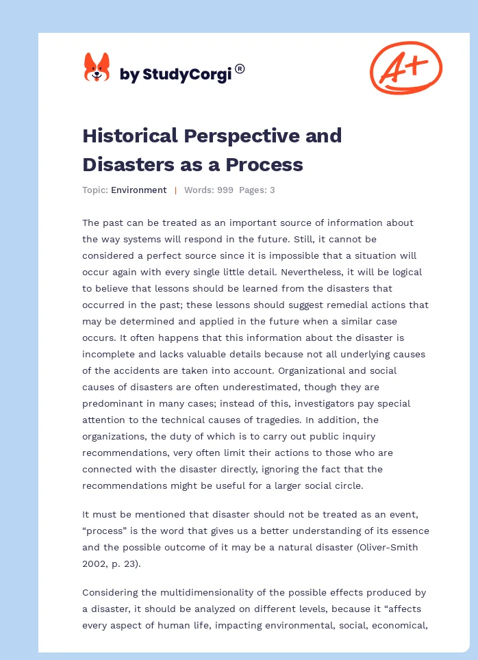 Historical Perspective and Disasters as a Process. Page 1