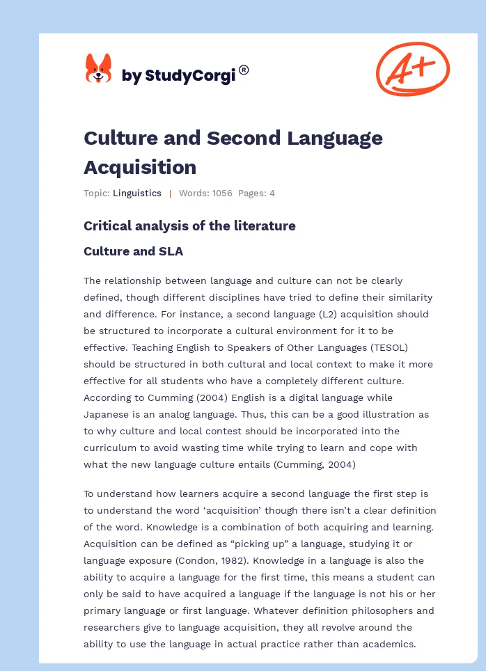 Culture and Second Language Acquisition. Page 1