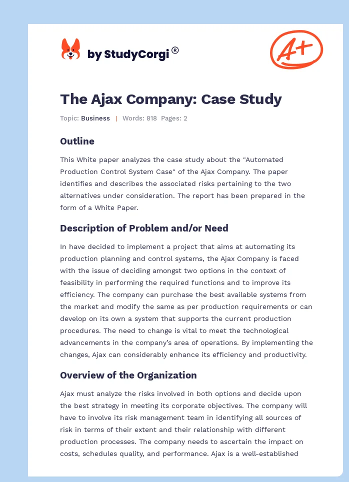 The Ajax Company: Case Study. Page 1