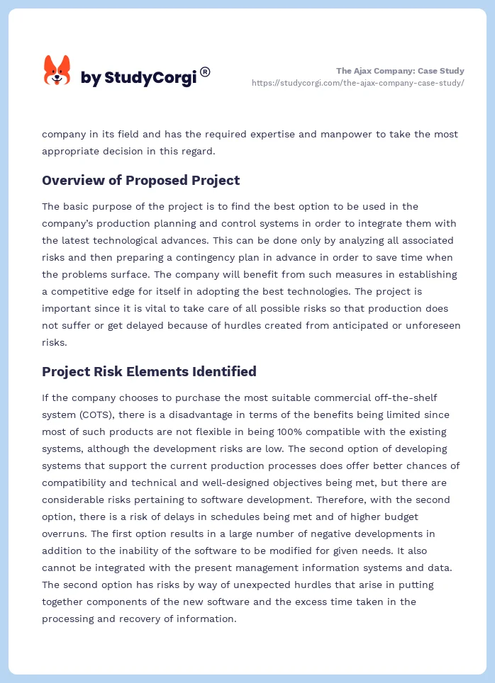 The Ajax Company: Case Study. Page 2