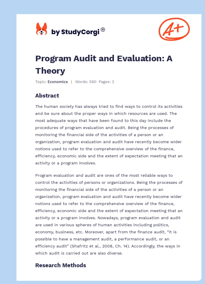 Program Audit and Evaluation: A Theory. Page 1
