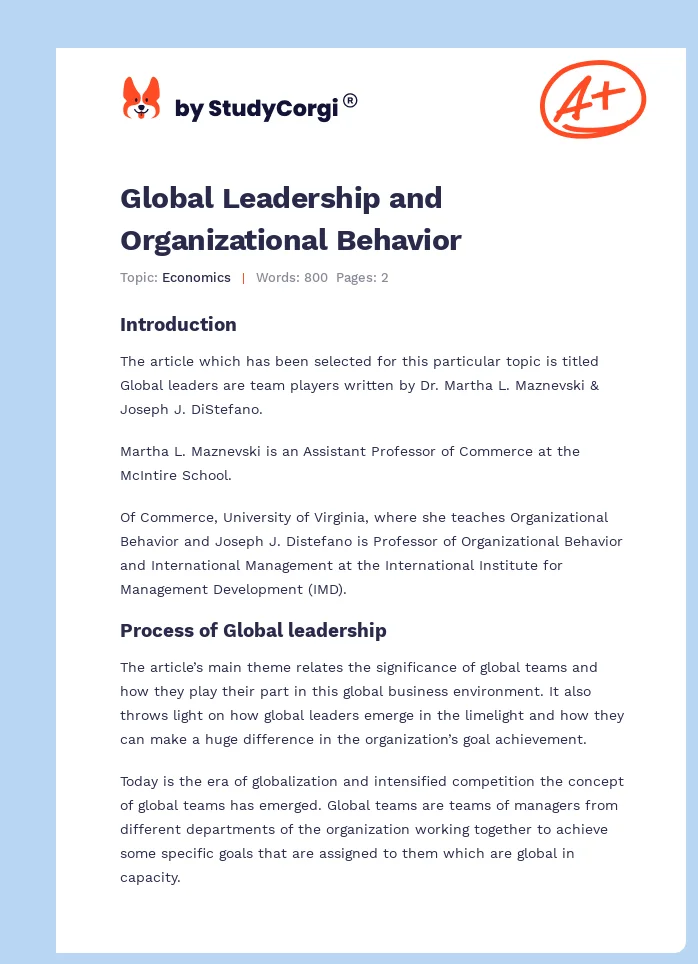 Global Leadership and Organizational Behavior. Page 1