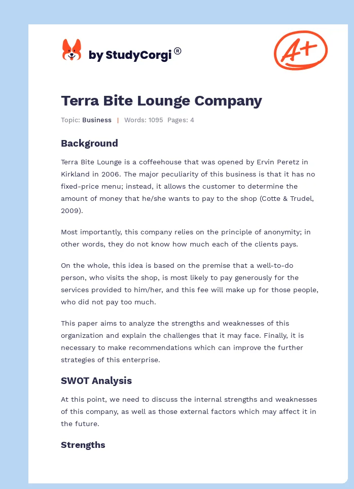 Terra Bite Lounge Company. Page 1
