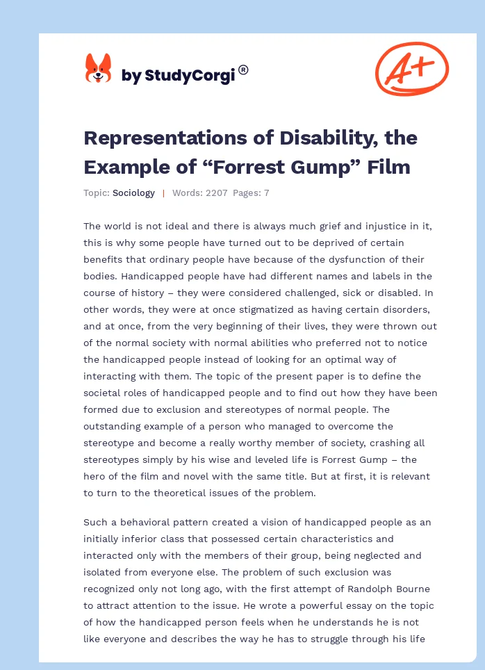 Representations of Disability, the Example of “Forrest Gump” Film. Page 1