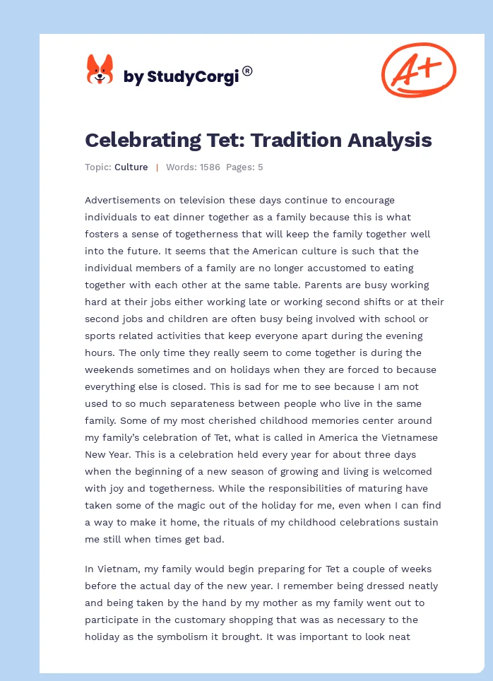 Celebrating Tet: Tradition Analysis. Page 1
