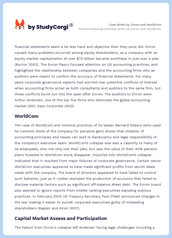 Case Write Up, Enron and WorldCom. Page 2