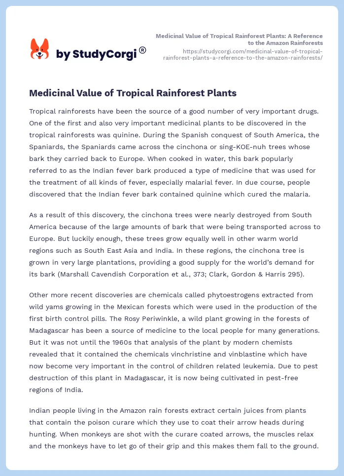 Medicinal Value of Tropical Rainforest Plants: A Reference to the Amazon Rainforests. Page 2