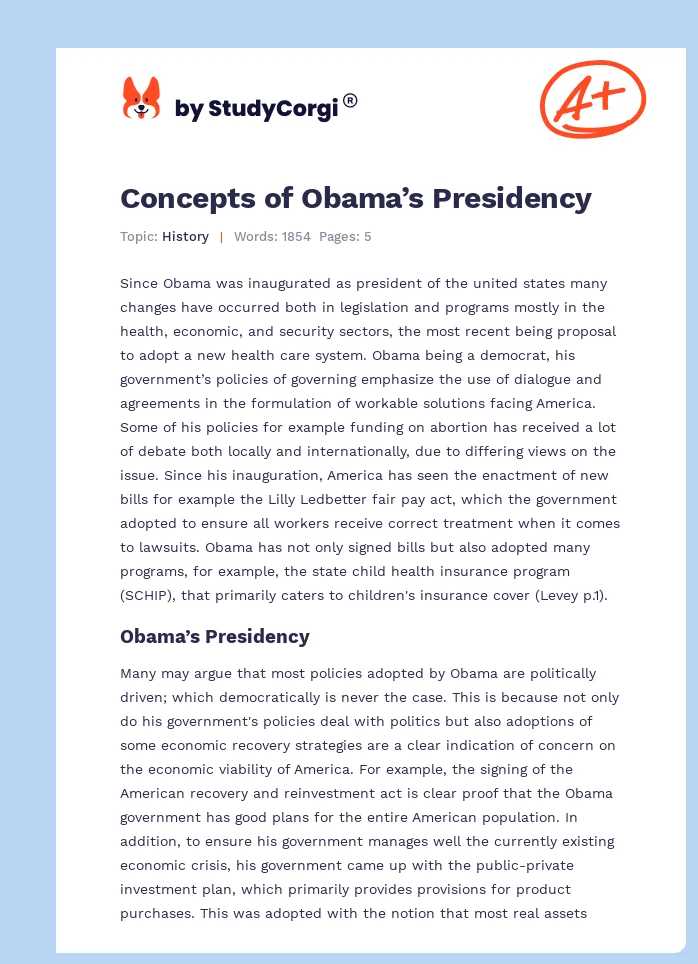 Concepts of Obama’s Presidency. Page 1