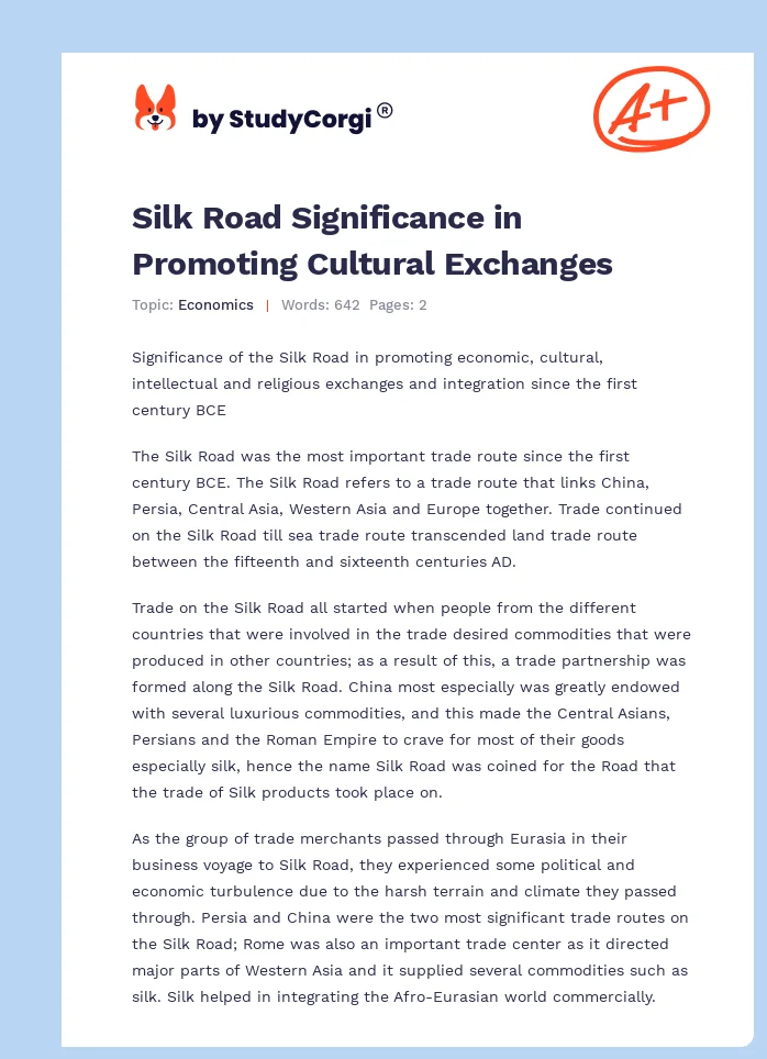 Silk Road Significance in Promoting Cultural Exchanges. Page 1