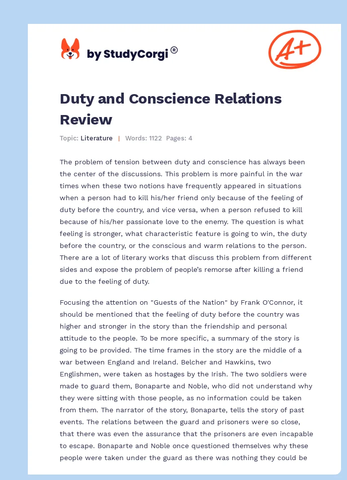 Duty and Conscience Relations Review. Page 1