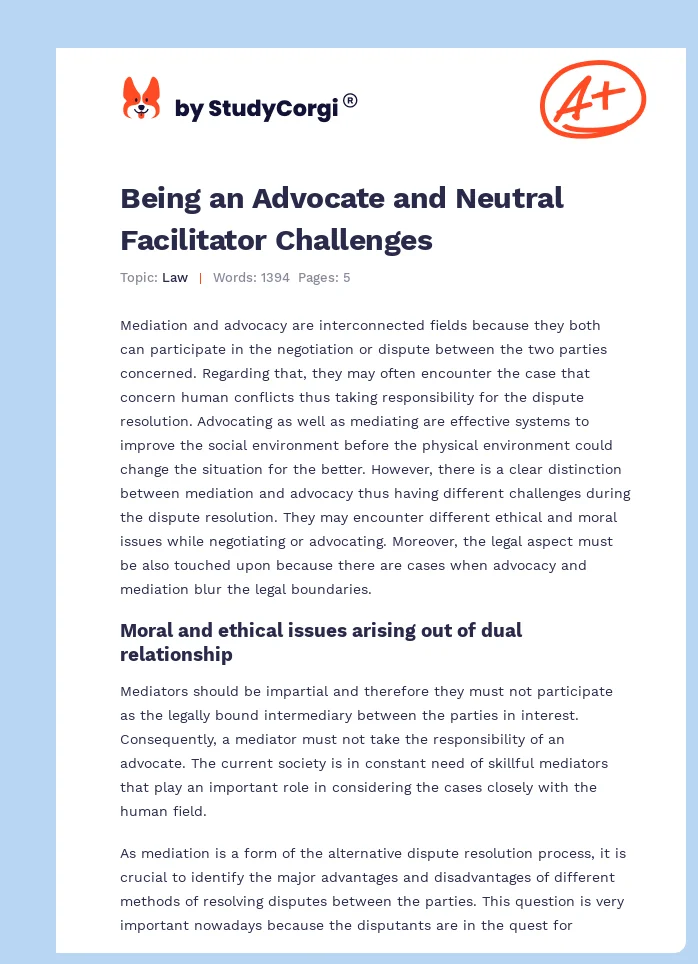 Being an Advocate and Neutral Facilitator Challenges. Page 1
